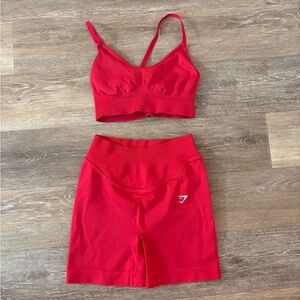 Gymshark Red Seamless Crop Bra & Bike Shorts Set